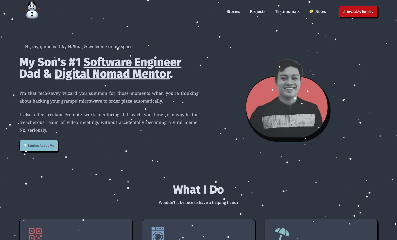 Screenshot of this website's homepage using Nord theme in dark theme